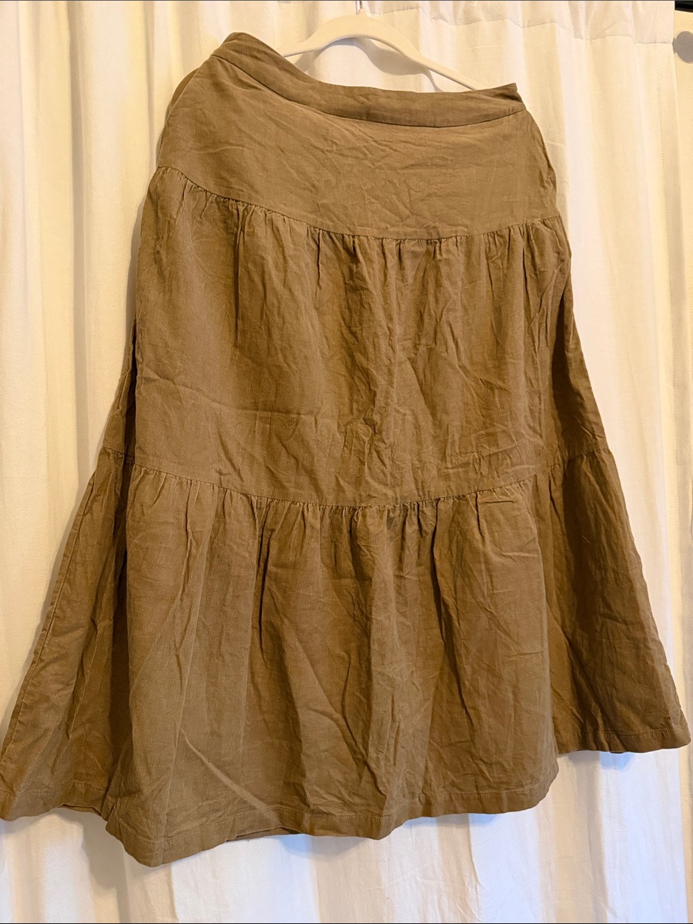 A-Line Tiered Linen Blend Skirt in Brown Neuflora